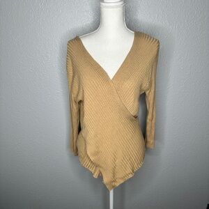 Baranda - Brown‎ gold Ribbed -knit wrap sweater with a deep V-Neck &asymmetrical